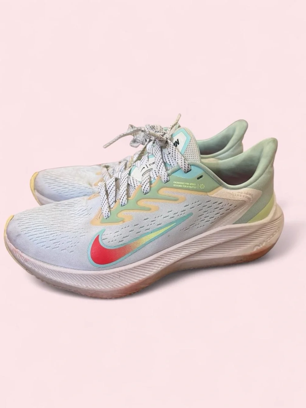 Nike Women's Running Shoes - White with Mint, Iridescent & Red Accent